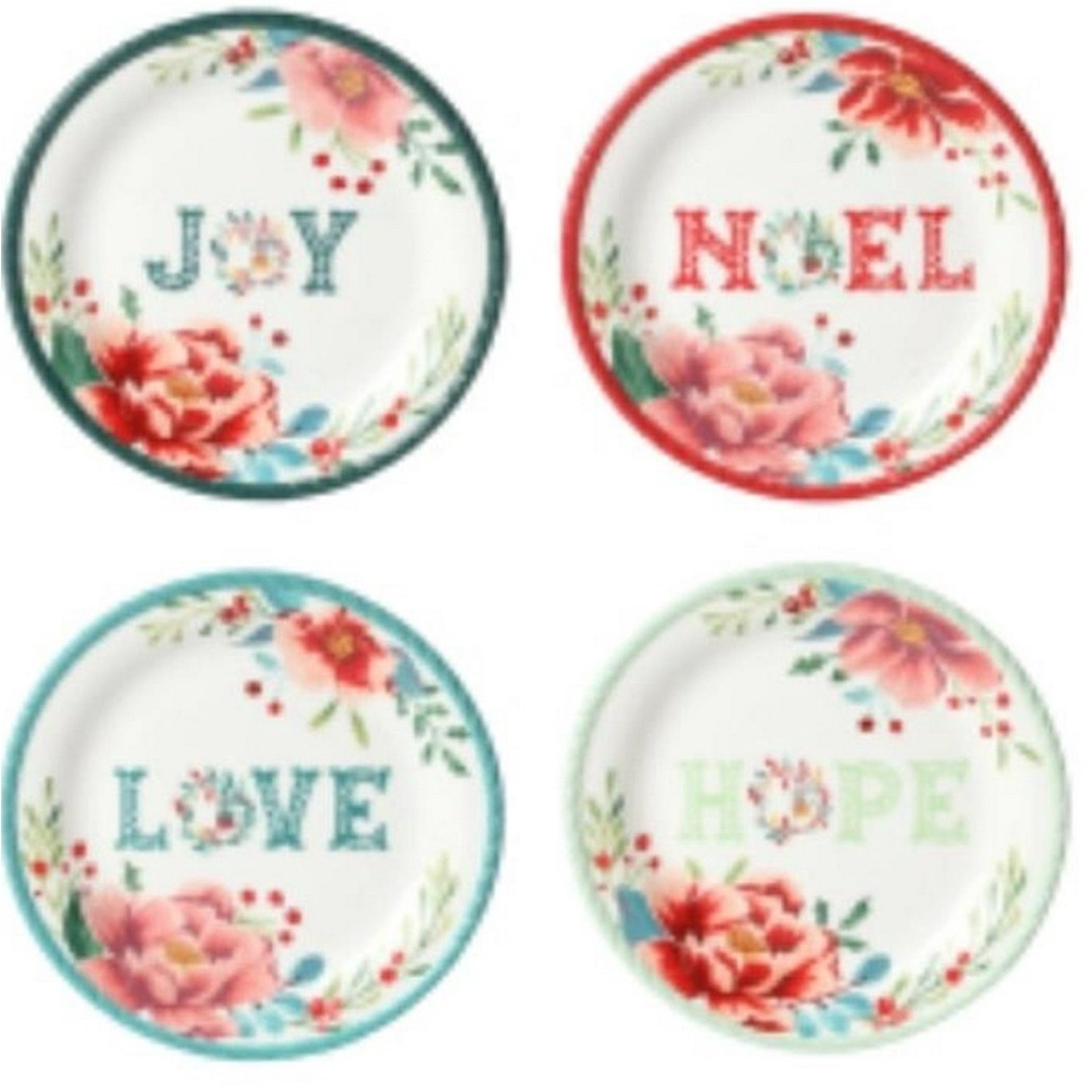 The Pioneer Woman Festive Floral Plate Set - Red, Green, Blue